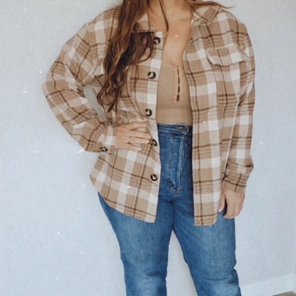 Plaid Brown Shacket Flannel with removable hoodie
